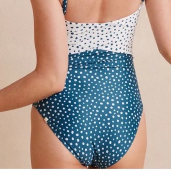 NWOT Summersalt ruffle oasis one piece swimsuit bathing suit teal and white dots - Picture 4 of 8